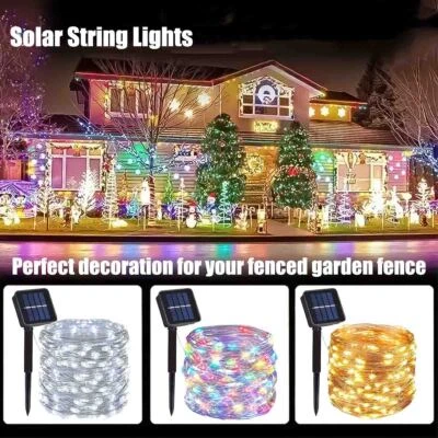 Outdoor 39ft 100 LED Solar Powered String Lights, Waterproof Copper Wire Light - Image 1 of 4