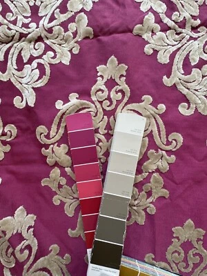 Robert Allen Royal Beauty Fuchsia Velvet Damask Fabric Italy 45x55 Upholstery - Image 1 of 4