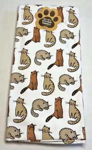 Wyatt Home Kitchen Towels (2) CATS WHITE BROWN 100% COTTON 16 X 28 NWT - Picture 1 of 2