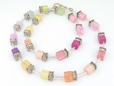 Halskette Glas crash Würfel Polaris Cube Strass pastell mehrfarbig 515 - Bild 1 von 4