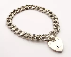 Vintage sterling silver charm bracelet facet curb links 7.5 inches 30.7 grams - Picture 1 of 12
