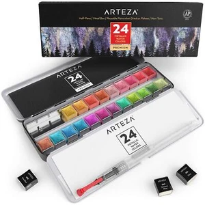 Arteza Metallic Watercolor Paint | Half-Pans - Set of 24 - Picture 1 of 5