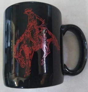 Vintage Marlboro Coffee Mugs Glossy Black Red Graphics Cowboy Rodeo. - Picture 1 of 3
