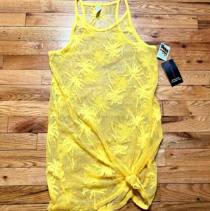 VTG Mesh Beach Cover Up Palm Print No Boundaries NWT Size S/3-5 Yellow - Picture 1 of 9