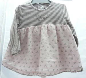 Jean Bourget haut rose rayé gris motif coeurs manche longue bébé 6 mois - Picture 1 of 2