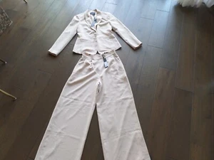 NWT Latest BCBG MAXAZRIA bare pink pantsuit w/ flare high waisted pants sz S - Picture 1 of 12