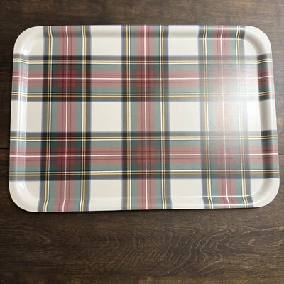 POTTERY BARN ARY TRAYS STEWART PLAID BIRCH WOOD SERVING TRAY 21" X 15" - Image 1 of 4
