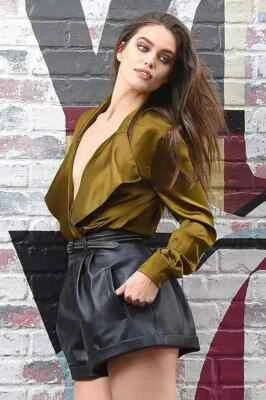 Nuevos Pantalones Cortos para Mujer Negros Cuero Genuino Hechos a Mano Piel de Cordero Informales Elegante Fiesta Foto 1 de 4