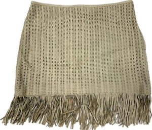 Ralph Lauren Fringe Trim Woven Lamb Leather Pencil Skirt Explorer Sand 16 NEW - Picture 1 of 10
