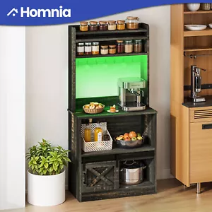 5 Tier Kitchen Pantry Bakers Rack with Power Outlets LED Coffe Microwave Stand - Picture 1 of 10