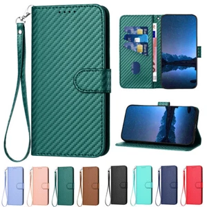 Carbon Fiber Flip Leather Case Wallet Cover For Huawei Pura70 Pro Y6 Y7 Y9 2019 - Picture 1 of 20
