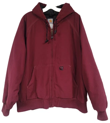 MENS VINTAGE CARHARTT JACKET J69 BOR BURGUNDY CANVAS HOODED QUILTED LINING  2XL - Image 1 of 4