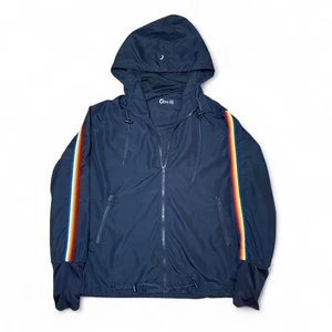 Zyia Active Rainbow Stripe Full Zip Hooded Jacket Sz XXL Thumb Holes Windbreaker - Picture 1 of 10