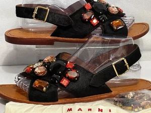 Sandalias Marni de cuero negro pelo de becerro cuero con joyas (Barneys NewYork) EE. UU. 10/40 - Imagen 1 de 23