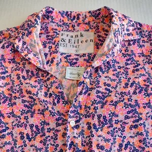 Frank Eileen Hunter Linen Shirt Dress Womens Small Step Hem Floral Woven Italy - Picture 1 of 8