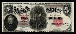 1907 $5 PCBLIC ERROR WOODCHOPPER VF+ Legal Tender United States Note! - Picture 1 of 3