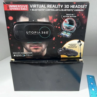 NEW ReTrak Utopia 360 Degree 3D VR Headset Bundle Bluetooth Earbuds & Controller - Image 1 of 4