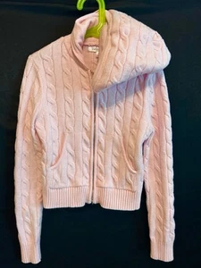 Stella Tweed Girls Pink Cable Knit Sweater Cardigan Zip Up Hoodie Size 10/12 - Picture 1 of 17