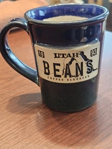 JJ Potts Handmade UTAH BEANS Coffee Elevated Pottery Mug License Plate Blue - Picture 1 of 5