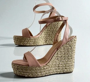 DAMEN HOHE KEILABSATZ ESPADRILLES SCHNALLE PEEPTOE SOMMER SANDALEN GRÖßEN - Bild 1 von 7