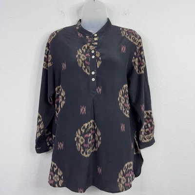 No. 6 Store Shirt Womens 2/M Black Silk Geometric Artsy Lagenlook Boho Tunic - Image 1 of 4