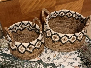 2 SEA Grass BASKETS Hand WEAVED Well MADE Very NICE - Picture 1 of 8