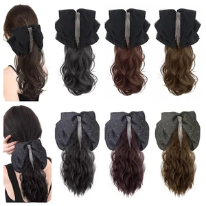 Low Ponytail Tassel Bow Wig Ponytail Detachable Long Wavy Ponytail Women - Picture 1 of 12