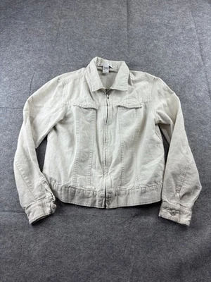 VTG GEOFFREY BEENE Linen Crop Full Zip Beige Bomber Motorcycle Jacket Women’s 8 - Image 1 of 4