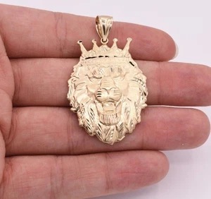 Hombres 2" Diamante Corte Roaring Cabeza de León Colgante Charm Real Sólido 10K - Imagen 1 de 6