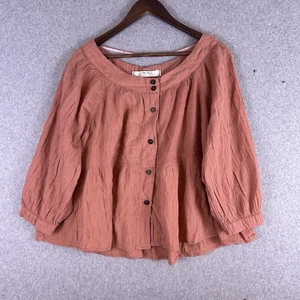 We The Free Shirt Free People XL Rosa Knopfleiste Stufen Relaxed Boho Chic Bauer - Bild 1 von 9