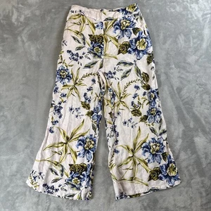 Joie Women’s Small White Linen Wide Leg Floral Crop Pants High Rise - Picture 1 of 5