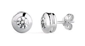 Pendientes oro Blanco 18k 750 Mls. Chatón Y Circonita. 7,5 MM. - Imagen 1 de 3