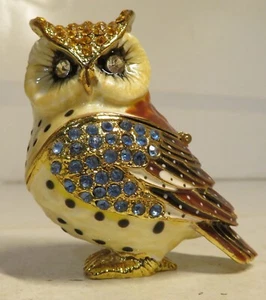 Hoot Owl Collectible Studded Box Trinket Pill Jewelry Box Enameled Crystals GUC - Picture 1 of 16