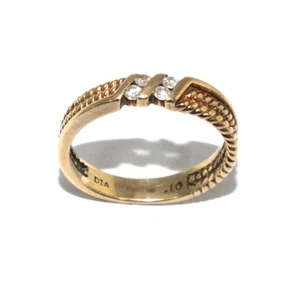 Mujer 9ct Oro Amarillo Cuerda Diseño Anillo Set con Diamantes, Talla Ru N 1/2 - Imagen 1 de 8