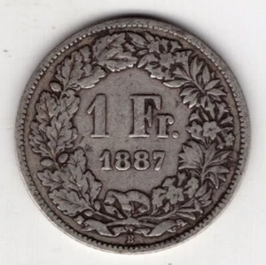 1887 SWITZERLAND ONE 1 FRANC SILVER WORLD COIN - Picture 1 of 2