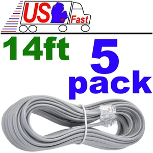 Lot5pk 14ft RJ11 Modular 6P4C 4wire Phone/Telephone Line Flat Cord/Cable{SILVER - Picture 1 of 2