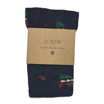 Calzoncillos Boxer J Crew Para Hombre PEQUEÑOS Árbol de Navidad Camión Azul Marino Tejidos Foto 1 de 2