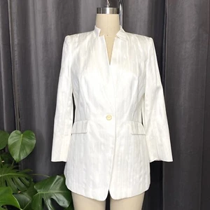 Neu mit Etikett $ 648 Lafayette 148 NY Cloud Multi weiß Kontrast Long Blazer Gr. 10 - Bild 1 von 10