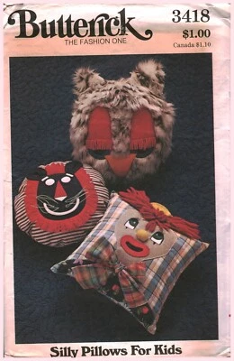 3418 Butterick Sewing Pattern Stuffed Pillows Silly Owl Lion Clown Home Decor - Image 1 of 2