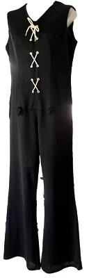 Vtg 1970s Polyester Sleeveless Sailor Lace-Up Flared Bell Jumpsuit Romper-12 M/L - Image 1 of 4