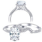 7Ct Oval Cut Cz Sterling Silver Engagement Promise Wedding Ring Sets For Women