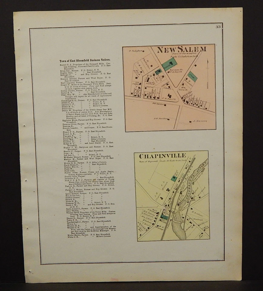 New York  Ontario County Map New Salem Chapinville  1874  W15#18 Foto 1 de 1