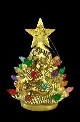 "Adorno LED irrompible árbol nostálgico metálico dorado Mr. Christmas 4"" nuevo con etiquetas" Foto 1 de 4
