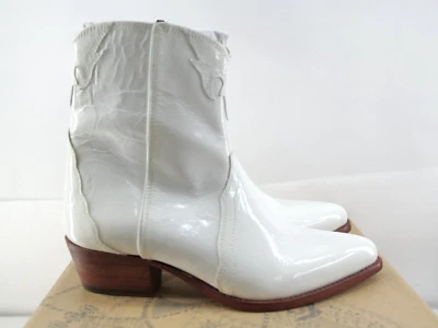 FREE PEOPLE NEW FRONTIER Botas Vaqueras de Cuero Blanco Charol Occidental 37 Foto 1 de 4