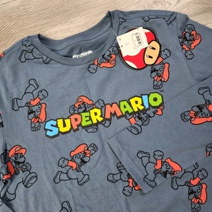 Super Mario Boy's Size L Large Long Sleeve Shirt Blue NWT - Picture 1 of 7
