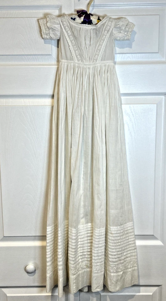 Antiguo Vestido de Bautizo Victoriano Ojales Encaje Pintuck Reliquia Algodón Largo Foto 1 de 4