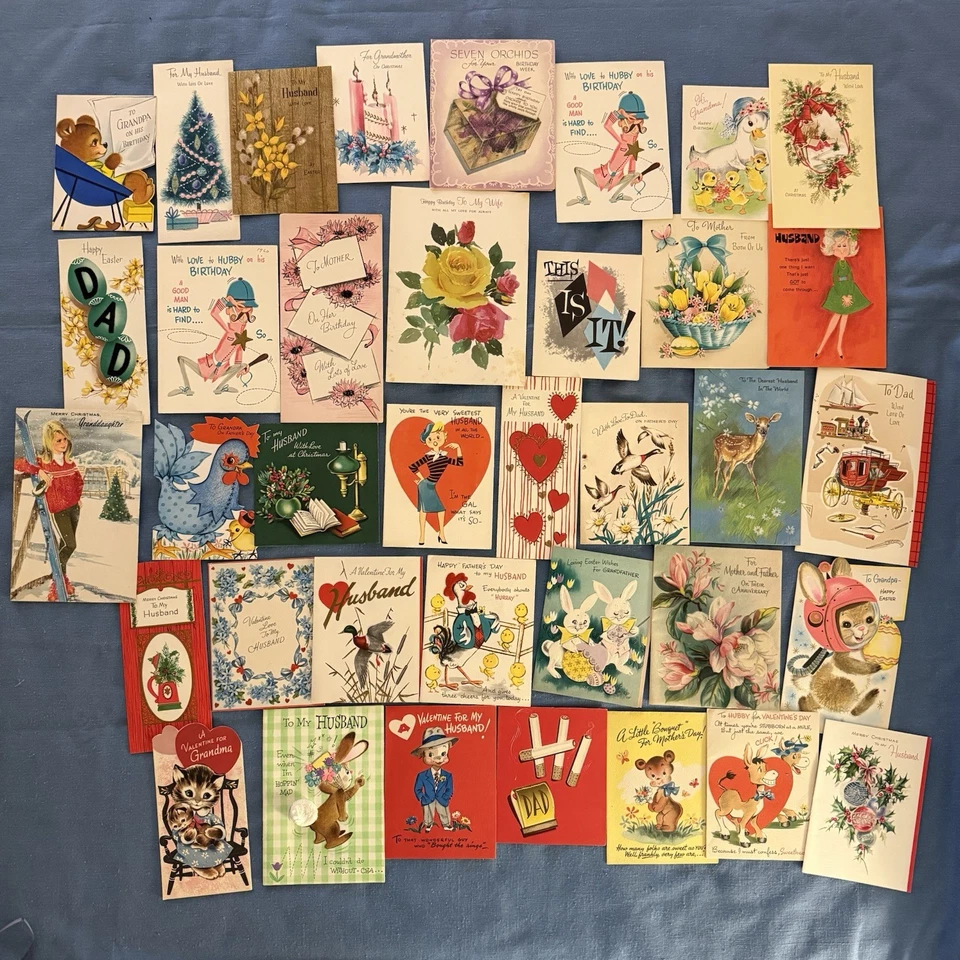 Lote de 37 tarjetas de felicitación Gibson antiguas y vintage *GRANDES GRÁFICOS* Foto 1 de 4