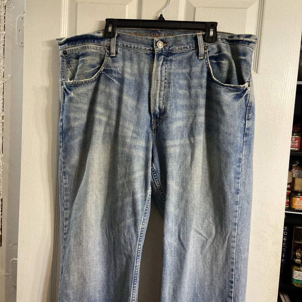Pantalones de mezclilla American Eagle para hombre 42x30 azul lavado claro algodón calce holgado Foto 1 de 4