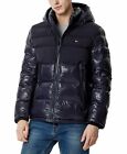 New Tommy Hilfiger Sz S Midnight Blue Two-Tone Shiny Puffer Hooded Jacket Coat