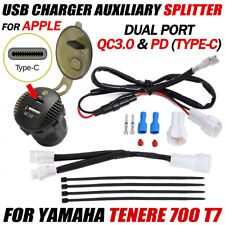 For Yamaha Tenere T7 700 USB Charger Voltmeter Auxiliary Port Splitter QC3.0 +PD